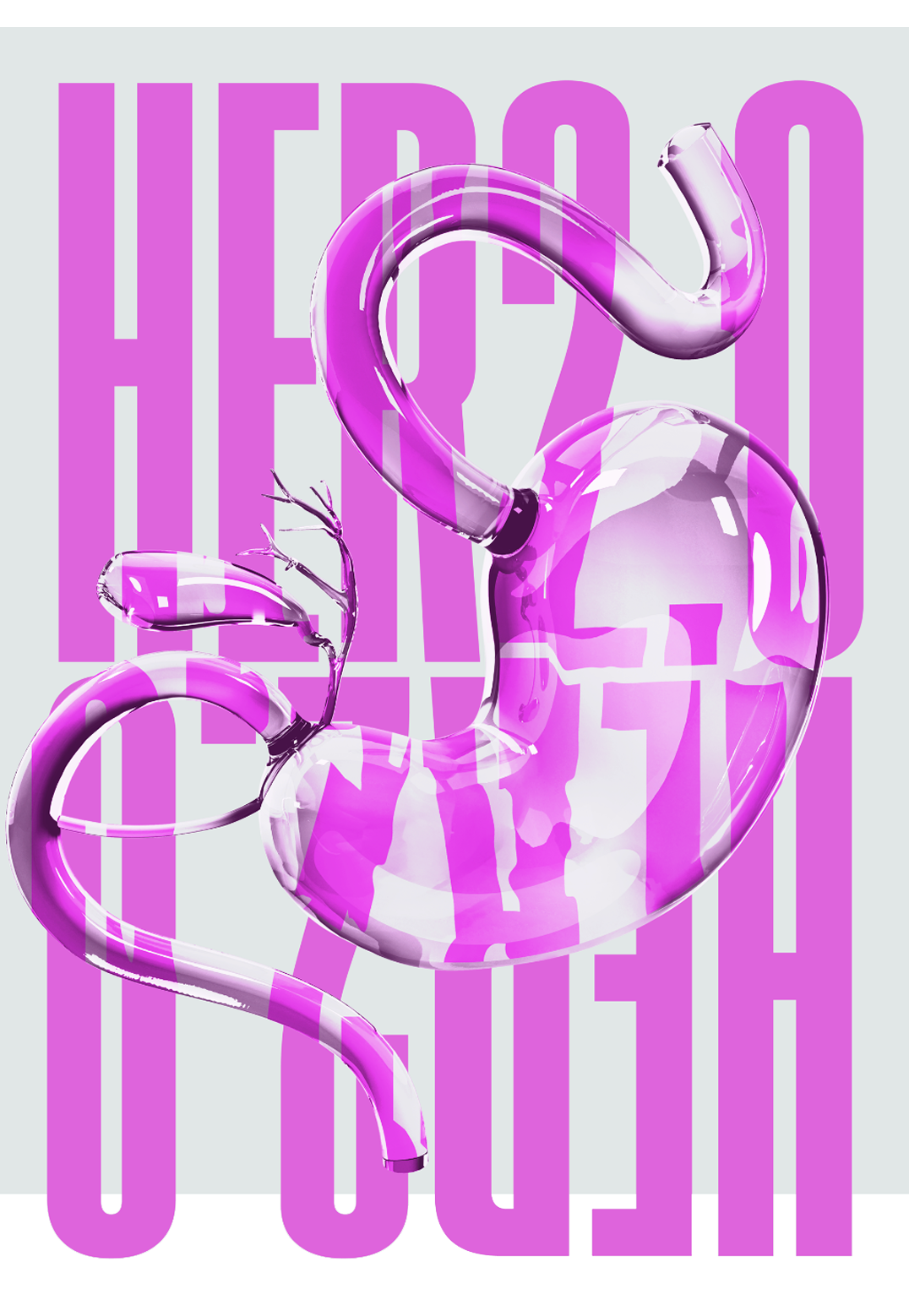 Glass-like gastrointestinal tract in front of reflected HER2.0